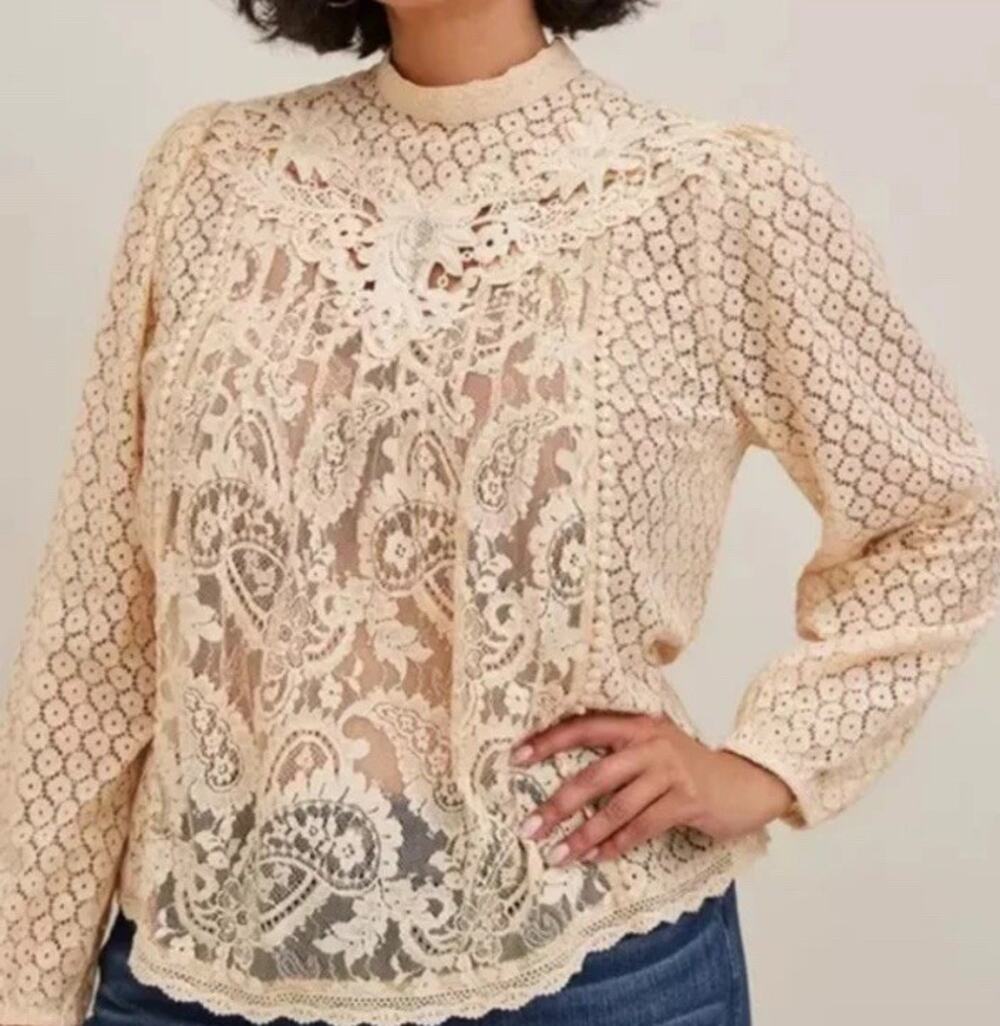Torrid Blouse Womens 3X Mixed Lace High Neck Top Semi-Sheer Victorian Holiday